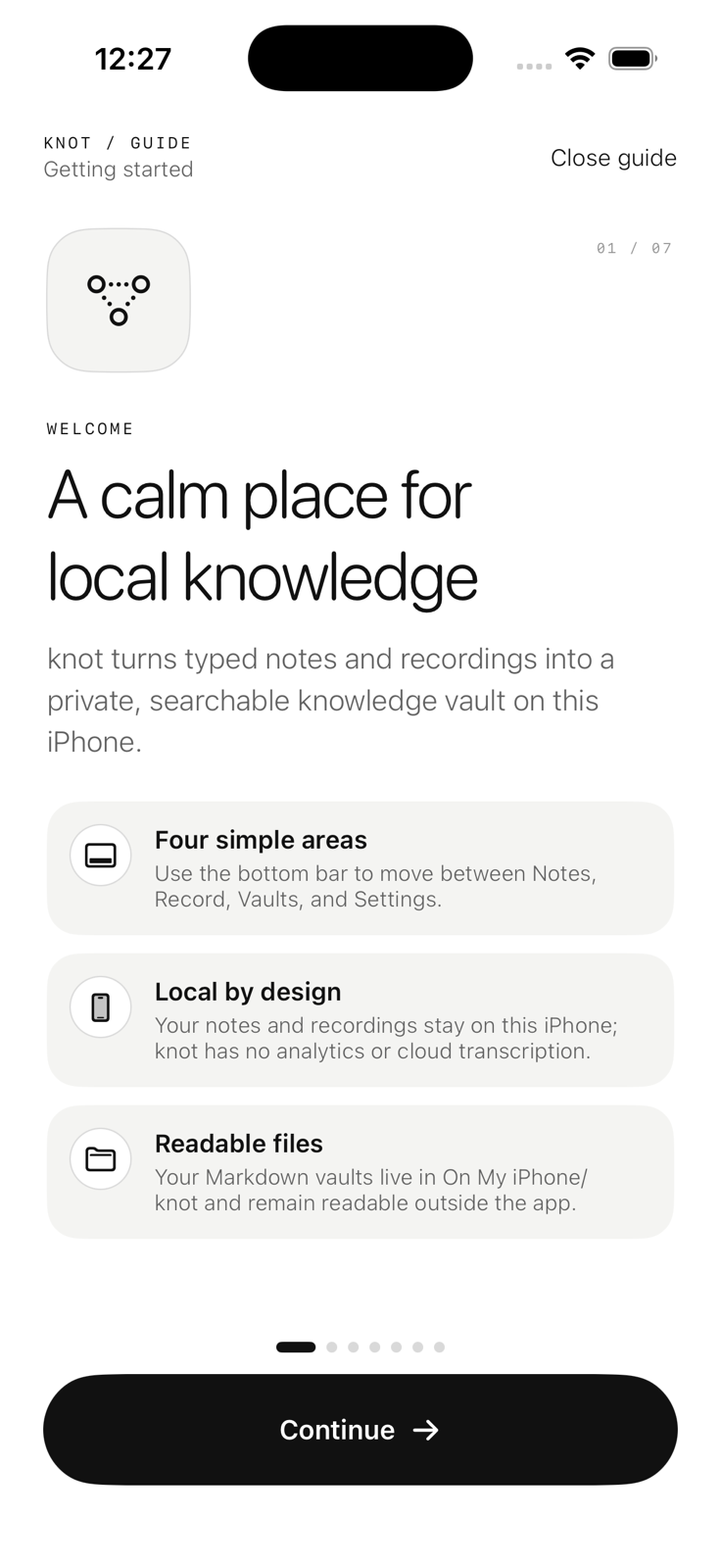 The knot getting started guide on iPhone